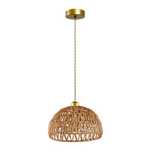 Bohemian-style woven pendant light, adjustable, Woven Hanging Lighting ,11.5"featuring a woven shade and E26 socket. Ideal for kitchen islands, farmhouses, bedrooms, and living rooms. (Bulb not ) - color: 11.5”hemispherical shaped