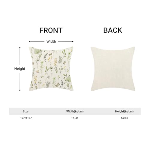 AEIOAE Spring Pillow Covers 16x16 Inch Set of 2, Sage Green Yellow Wild Flower Throw Pillows Case,Colorful Seasonal Floral Plant Outdoor Decorative Farmhouse Decor Cushion Covers for Sofa Bed Couch - color: Sage Green Yellow Flowers, size: 16" x 16" (Pack