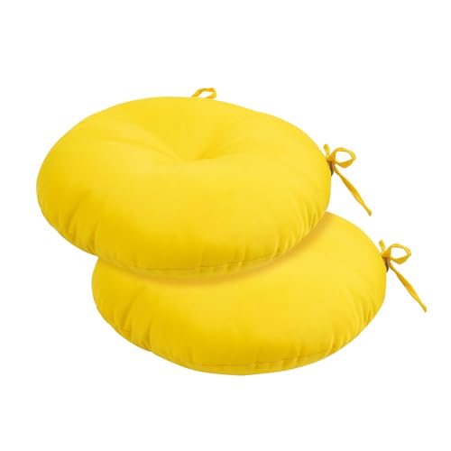 FUNHOME Bistro Chair Cushions 15 inch,Set of 2,Tufted Round Chair Cushions with Ties,15"x15"x4",Water Resistant Round Seat Cushion for Barstool Chairs,Patio Garden Kitchen Outdoor Furniture(Yellow) - color: Yellow, size: 15"x15"