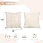 AELS Boho Decorative Textured Throw Pillow Covers 20x20, Set of 2, Modern Abstract Mid Century Rainbow Tufted Pillow Case, Farmhouse Rustic Neutral Woven Cushion Case for Bed Couch Sofa, Creamy White