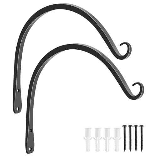 FEED GARDEN 2 Pack 10 Inch Hanging Plant Bracket Wall Hooks Decorative Plant Hangers for Outdoor Hanging Bird Feeders, Wind Chimes, Plant Baskets, Black - color: Black-C, size: 10 Inch