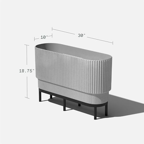 Veradek Demi Series Raised Long Planter for Indoor/Outdoor Use | Made from Plastic & Stone w/Wooden Stand | Modern Patio Décor for Flowers/Shrubs - color: Grey/Black, size: 30 inch - 2 Pack