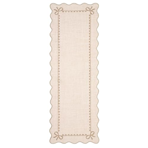 GarveeHome Scalloped Bow Rug for Living Room, Solid Beige Rug for Dorm, Washable Runner Rug 2.5x8 Soft Low Pile Non Slip Scalloped Rugs for Nursery Bedroom Decor Hallway Entryway Playroom - color: Beige, size: 2'6" x 8' (Rectangular)