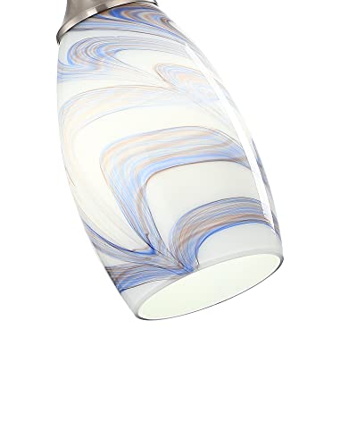 karyfine Mini Art Glass Pendant Lights Kitchen Island Blown Glass Pendant Lighting with Brushed Nickel Finish Adjustable Cord Ceiling Hanging Lamp for Hallway,Dining Room White and Dark Blue-1P - color: White and Dark Blue-1Pack