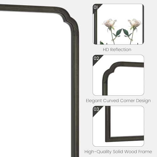 WallBeyond Wooden Framed Wall Mirror, Natural Wood Bathroom Vanity Mirror for Entryway, Living Room or Bedroom Home Decor Vertical or Horizontal Hanging [24" x 36" Black] - color: Black B, size: 36"L x 24"W