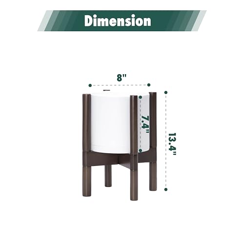 D'vine Dev Planter Pot with Stand - 8 Inch Plastic Cylinder Flower Pot with Wood Planter Holder for Indoor, Matte White Pot + Walnut Color Stand, 55-C-I-1 - color: Matte White Pot + Walnut Color Stand, size: 8 Inch