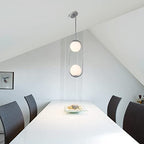 SeeU Chrome Pendant Lighting Mid Century Pendant Light Fixture Hanging Lighting Fixture with White Globe Glass Lampshade Pendant Chandelier for Kitchen Island Dining Room Bedroom - color: Chrome