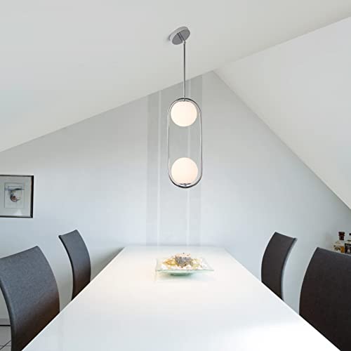 SeeU Chrome Pendant Lighting Mid Century Pendant Light Fixture Hanging Lighting Fixture with White Globe Glass Lampshade Pendant Chandelier for Kitchen Island Dining Room Bedroom - color: Chrome
