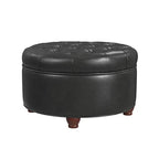 HomePop 25" Button Tufted Round Storage Ottoman - Black Faux Leather - color: Black Faux Leather