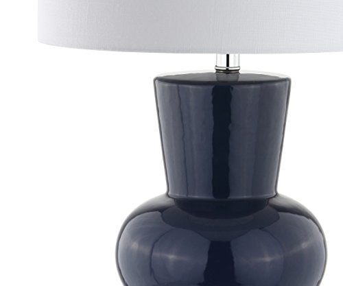JONATHAN Y 28.5" Navy Ceramic Table Lamp for Living Room Bedroom Nightstand, Modern Hourglass LED Bedside Lamp with Crystal Base and Linen Shade (JYL4027B) - color: Navy