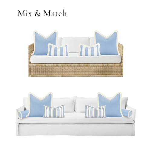Hofdeco Premium Coastal Hampton Outdoor Performance Throw Pillow Cover Only, 22"x22" Water Repellent, UV and Fade Resistant for Backyard, Couch, Poolside, Azure Blue Woven Solid - color: Azure Blue Solid 22"x22"