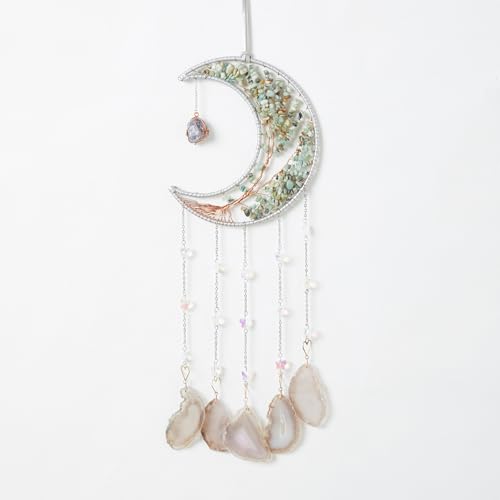 Agate Gemstone Big Dream Catcher 7 Chakra Tree of Life Dream Catcher with Crystal Stones Handmade Dreamcatcher Wall Decor for Adults Boys Girls,Bedroom,Garden,Bless Gift(Large Aqua Moon) - color: Butterfly Aqua Moon Agate