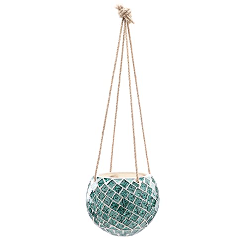 Ceramic Hanging Planter Mosaic Hanging Flower Pot Small Plant Pot for Indoor Plant Disco Ball Planter with Drainage - color: Square Green