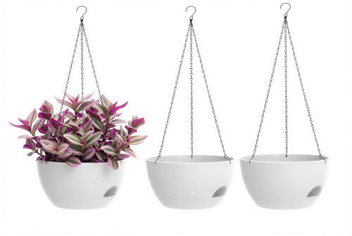 Hanging Planters 3-Pack, 8 Inch Self-Watering Hanging Pots with Drainage Hole and Chains, Plastic Planters for Indoor Outdoor（White） - color: White, size: 8 inches