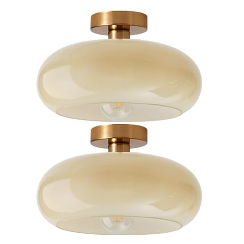 Gold Brass Flush Mount Ceiling Light Fixtures Mid Century Modern Ceiling Lights Brushed Milk Yellow Shade Glass Semi Flush Mount Light for Farmhouse Hallway Kitchen Sink Ceiling Lamp - color: Flush Milk yellow 2
