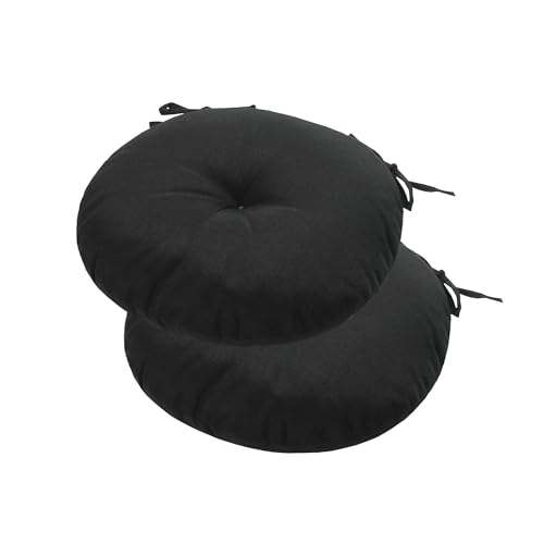 FUNHOME Bistro Chair Cushions 15 inch,Set of 2,Tufted Round Chair Cushions with Ties,15"x15"x4",Water Resistant Round Seat Cushion for Barstool Chairs,Patio Garden Kitchen Outdoor Furniture(Black) - color: Black, size: 15"x15"