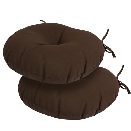 Bistro Chair Cushions 15 inch,Set of 2,Tufted Round Chair Cushions with Ties,15"x15"x4",Water Resistant Round Seat Cushion for Barstool Chairs,Patio Garden Kitchen Outdoor Furniture(Chocolate Brown) - color: Chocolate Brown, size: 15"x15"