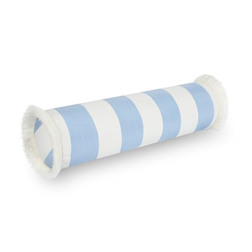 Hofdeco Premium Coastal Hampton Outdoor Performance Bolster Pillow Cover Only, 6"x20" Water Repellent, UV and Fade Resistant for Backyard, Couch, Poolside, Azure Blue Woven Beach Stripes - color: Azure Blue Beach Stripes 6"x20"