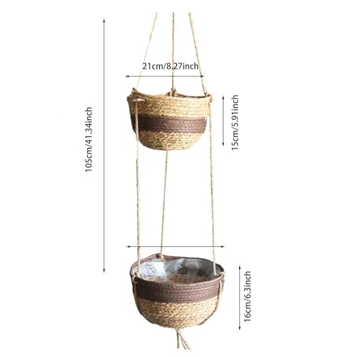 Double Layer Woven Hanging Planter, Boho Style Hanging Flower Basket, 2-Tier Macrame Holder for Indoor Home Garden Living Room Balcony Porch (Color B) - color: Color B