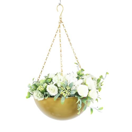 Set of 1 Metal Hanging Planters for Indoor Outdoor Plants, 10" Round Hanging Baskets Large Flower Pots with Chain,Gold Basket for Plant No Holes,Modern Storage Baskets for Garden Home Porch Decor - color: Gold