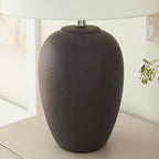 Nourison Home 23" Dark Purple Distressed Ceramic Pot Table Lamp for Bedroom, Living Room, Dining, Office, with White Shade - color: Dark Purple, size: 1 Lamp - Drum Shade