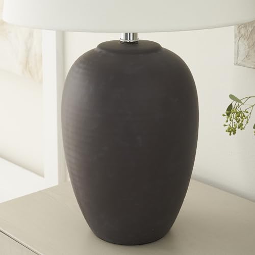 Nourison Home 23" Dark Purple Distressed Ceramic Pot Table Lamp for Bedroom, Living Room, Dining, Office, with White Shade - color: Dark Purple, size: 1 Lamp - Drum Shade