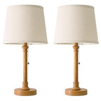 Oneach 19.5" Small Table Lamps Set of 2, Pull Chain Switch Bedside Metal Table Lamps, Modern Nightstand Lamp with Linen Shade, Rustic Lamp for Living Room, Bedroom, Home Office, Nursery - color: Wood Grain-2Pack