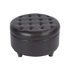 HomePop 25" Button Tufted Round Storage Ottoman - Distressed Brown Faux Leather - color: Brown