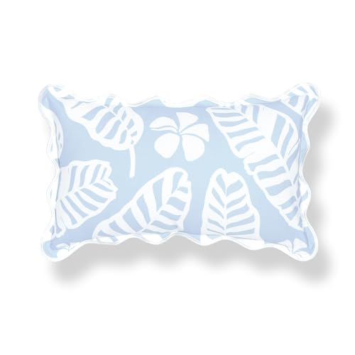 Hofdeco Premium Grandmillennial Coastal Hampton Patio Indoor Outdoor Lumbar Pillow Cover Only, 12"x20" Water Repellent for Backyard, Couch, Poolside, Baby Blue Print Palm Leaves and Hisbucs Flowers - color: Baby Blue Palm Leaves and Hisbucs Flowers 12"x20