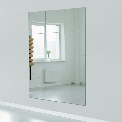 Ruomeng Home Gym Mirrors 12 Inch x 12Pcs Wall Mounted Mirror Glass Frameless Full Length Mirror Tiles for Home Gym, Bedroom, Door & Bathroom - size: 12"x12"-12pcs