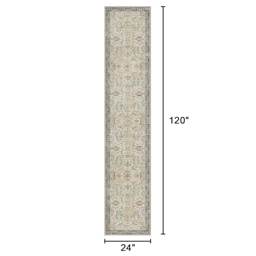 Bavni Bedroom Rug Runners for Hallways, Washable Runner Rug 2x10, Low Pile Non-Slip Indoor Throw Carpet for Bedroom Laundry Room, Ivory/Teal - color: Ivory/Teal, size: 2' x 10' (Rectangular)