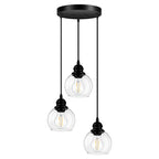 3-Light Pendant Light, Globe Cluster Hanging Light with Clear Glass Shade, Matte Black Pendant Lighting Adjustable Hanging Height Industrial Ceiling Light for Kitchen Island Bedroom(E26 Base,No Bulb) - size: 3Light - D 5.12 IN