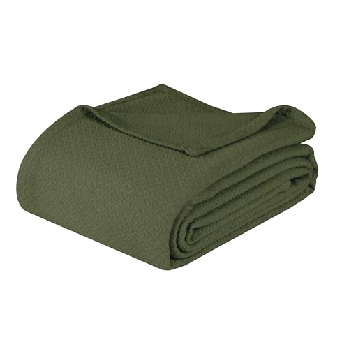 Superior Nobel Cotton Blanket, for Picnic, Beach, Traveling or Camping, Bedroom Essentials, Cover for Bed, Couch, Lounging, Textured Jacquard, Classic Chevron Woven Blanket, Full/Queen, Forest Green - color: Forest Green, size: Full/Queen
