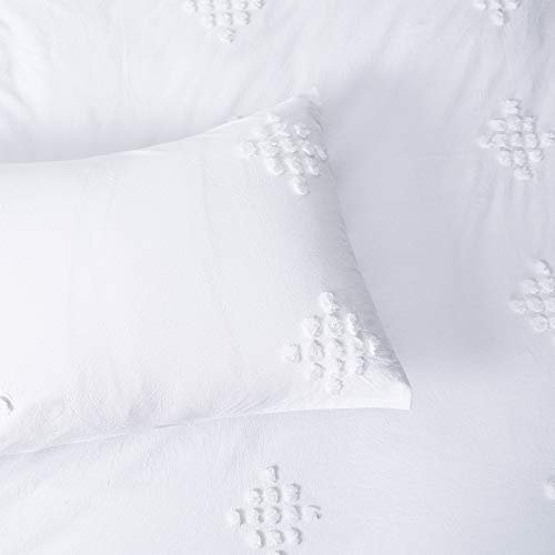 YINFUNG Tufted Duvet Cover Cotton Textured Boho Queen White Clipped Dot Shabby Chic Jacquard Geo Elegant Pretty Cute Duvet Cover Set 90x90 Diamond Bohemian Bedding Set Zip - color: White, size: Queen