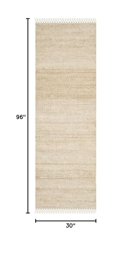 SAFAVIEH Natural Fiber Collection Runner Rug - 2'6" x 8', Ivory, Handmade Boho Fringe Woven Jute, Ideal for High Traffic Areas in Living Room, Bedroom (NF368B) - color: Ivory, size: 2'6" x 8' (Runner)