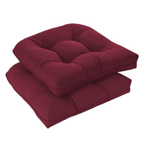downluxe Outdoor Chair Cushions Set of 2 for Patio Furniture, Waterproof Tufted Overstuffed Patio Furniture Cushions, Thick Outdoor Seat Cushion, 19" X 19" X 5", Burgundy - color: Burgundy, size: 2 Count (Pack of 1)