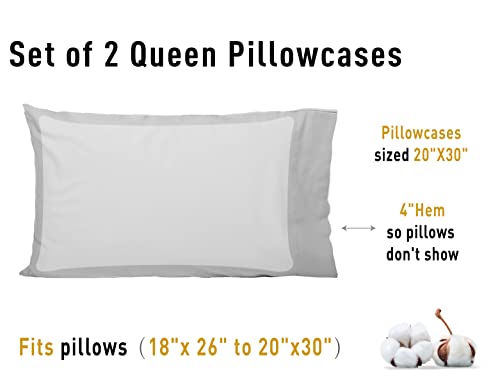 Sunflower Queen Pillowcases Set of 2, 100% Cotton Queen Pillow Cases 2, 20×30 inches Ash, Soft and Breathable - color: Ash, size: Queen (20"x30")