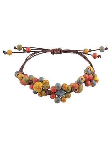 MINACHI Bohemian Colorful Ceramic Bead Adjustable Cord Bracelet, Hippie Boho Summer Fashion Jewelry Gift for Women - color: S03