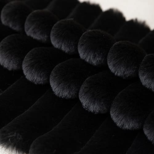 ZLINA Set of 2 Black Faux Fur Decorative Throw Pillow Covers Fluffy Striped Pillowcase Cushion Covers 12 x 20 Inch Decor Sofa Couch Bedroom - color: Black, size: 20" x 12" (Pack of 2)