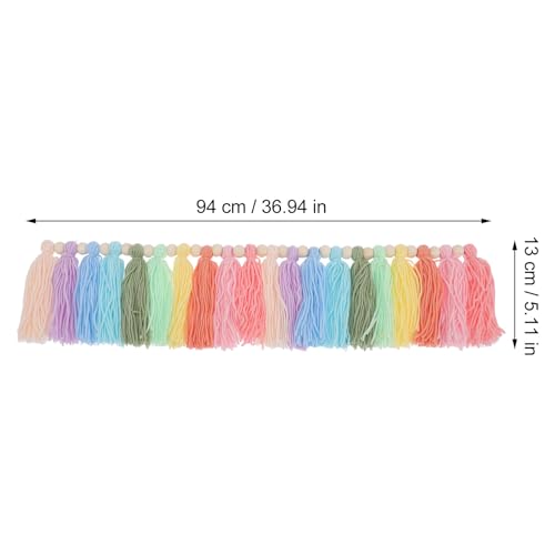 Artibetter Colorful Tassel Hanging Decor Wall Artwork Pendant with Wooden Beads, 94cm X 13cm Boho Fringe Wall Hanging for Home Decoration and Nursery Accent