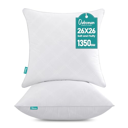 Oubonun 26x26 Throw Pillow Inserts Set of 2, White Square Interior Sofa Pillow Inserts, Decorative Pillow Insert Pair for Couch Bed Living Room - size: 26×26 inch