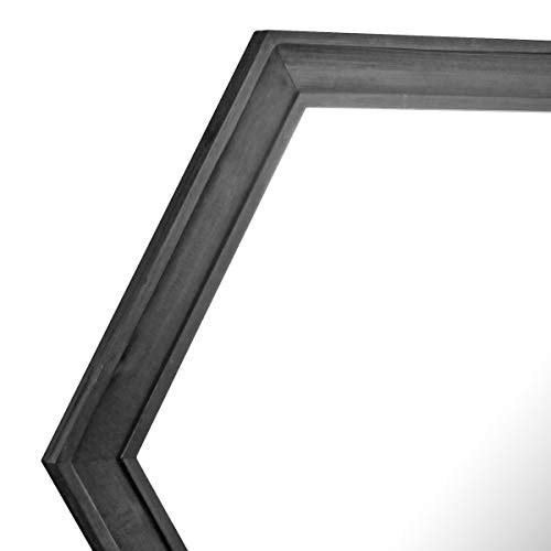 Stonebriar Decorative 24" Hexagon Wall Mirror with Black Wood Frame and Attached Hanging Bracket, Decorative Country Rustic Decor for the Living Room, Bedroom, Bathroom, Hallway, and Entryway - color: Black