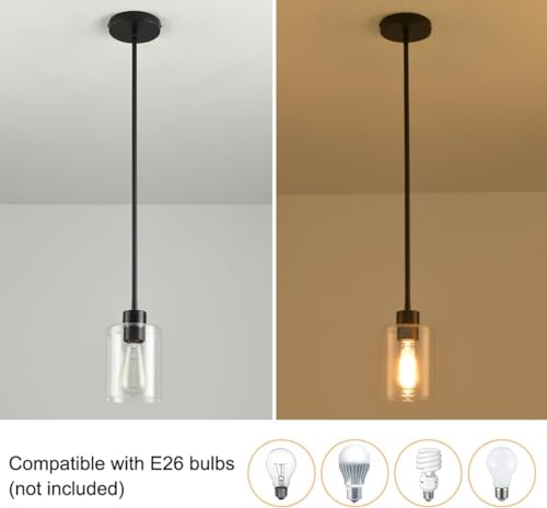 Black Pendant Lights Kitchen Island,Modern Farmhouse Glass Pendant Light,Light Fixture Kitchen Pendant Mini Hanging Light Fixture for Sink (1 Pack Black stem Rod) - color: 1 pack black stem rod