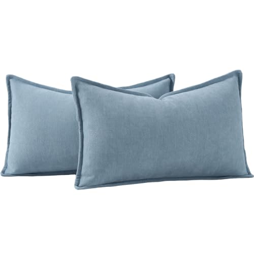 MADIZZ Textured Chenille Throw Pillow Covers Pack of 2 Natural Soft Decorative Accent Pillowcases Boho Neutral Couch Throw Pillow for Bed Home Decor for Sofa Livingroom 12x20 inch Blue - color: Blue, size: 20" x 12" (Pack of 2)