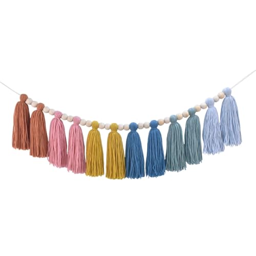 DrCor Boho Rainbow Tassel Garland – Earth Tone Classroom Decor for Bulletin Board, Reading Corner, Kids Room, Nursery, Teacher Classroom, Back to School & Birthday Decorations - color: Earth Rainbow