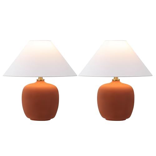 JONATHAN Y 18.25" Matte Wine Red Minimalist Table Lamps Set of 2 for Bedroom, White Linen Shade, Modern Scandinavian Bedside Lamps for Living Room Nightstand, LED Bulbs Included (JYL5600C-SET2) - color: Matte Wine Red