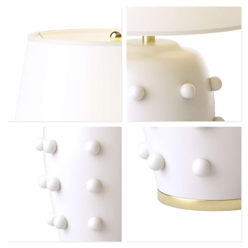 Modern Ceramic Linden Table Lamp - 26" White Ball Farmhouse Design, Classic Table Lamp Pottery Tapered Drum Shade for Living Room, Bedroom, Office, and Home （White） - color: White Pottery, size: 26 inch