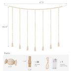 Macrame Hanging Photo Display Wall Decor, Bohemian Style,Picture with String Lights, Featuring a 30-Clip Teen Girl College Bedroom Living Room Classroom