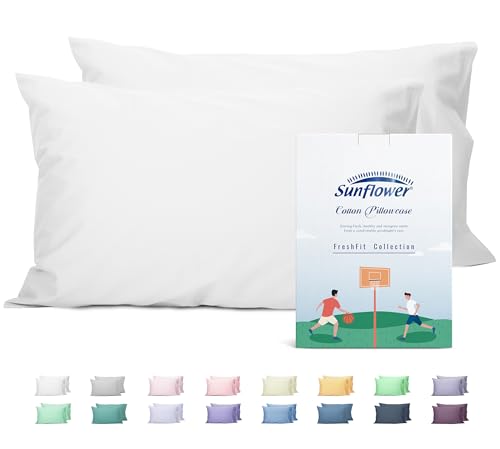 Sunflower Queen Pillowcases Set of 2, 100% Cotton Queen Pillow Cases 2, 20×30 inches Bright White, Soft and Breathable - color: Bright White, size: Queen (20"x30")