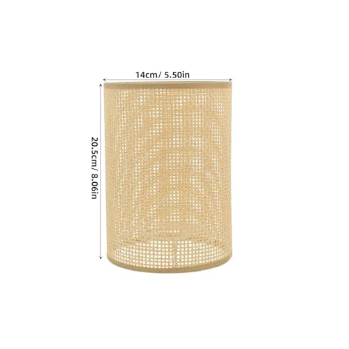 UKCOCO Rattan Woven Lamp Shade for E27 E14 Bulbs Rustic Cylinder Lampshade for Table Lamps Floor Lamps Pendant Lighting Boho Style Home and Hotel Decor 5.5 Inch